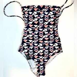Prada Triangle Logo Open-Back One-Piece Swimsuit in Geometric Print, Size Small